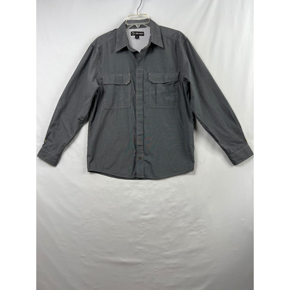 Dri Duck Field Shirt Mens Small Gray Micro Check Ventilated Utility Workwear